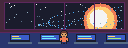 Pixel-art control room with four consoles facing a bright star